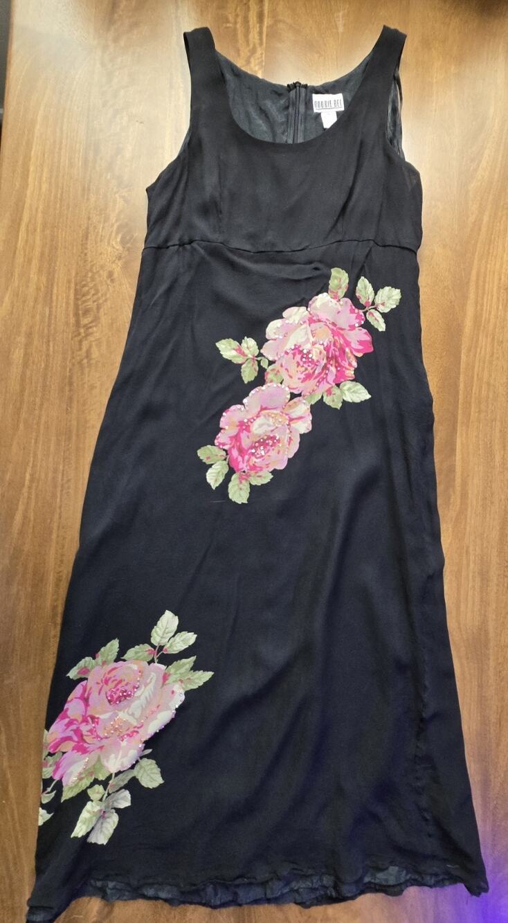 VTG Robbie Bee 100% Silk Slip Dress Sz 10 Floral Sequin 90s Whimsigoth Fairycore